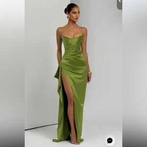 Babyboo Helen maxi dress size M color olive green, corset backing with side zip